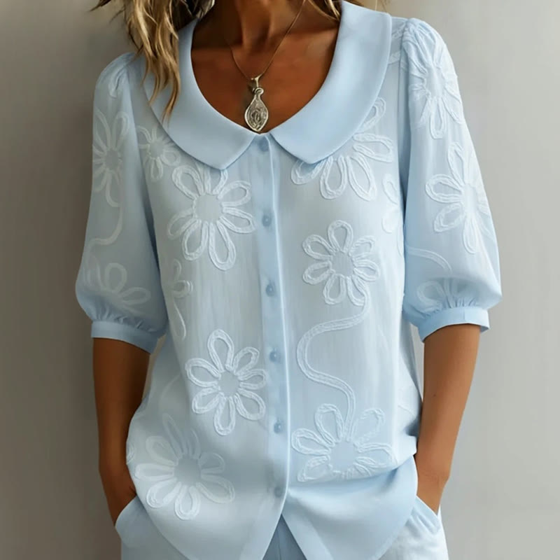Casual Floral Print Half-sleeve Shirt - Image 4