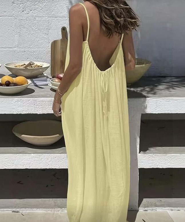Loose Solid Color Adjustable Tie Strap Vacation Dress - Image 10