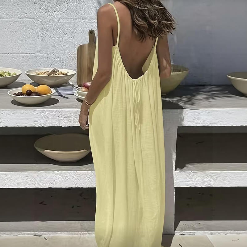 Loose Solid Color Adjustable Tie Strap Vacation Dress - Image 10