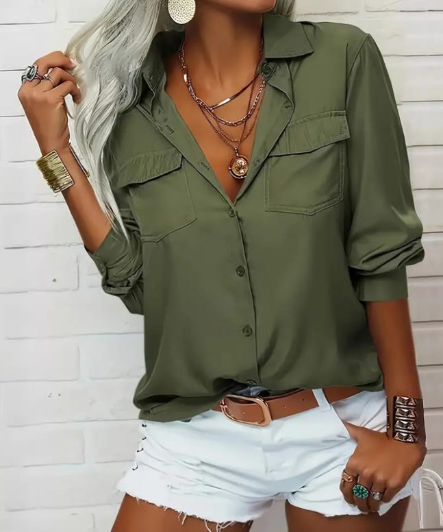 Alternative view of Ladies Lapel Pocket Long Sleeve Shirt