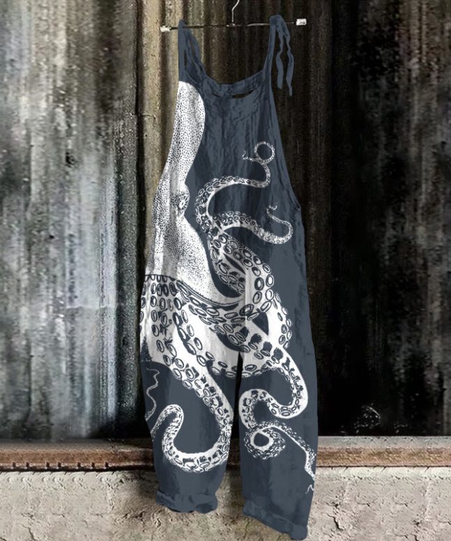 Alternative view of Japanese Art Octopus Graphic Print Casual Jumpsuit