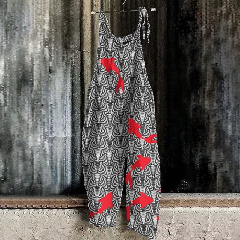 Japanese Goldfish Art Print Casual Jumpsuit