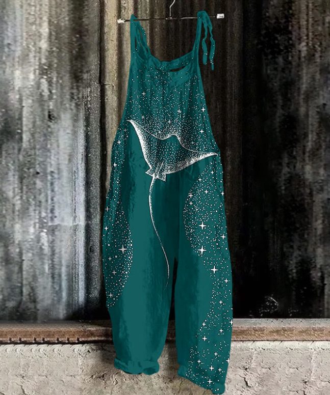Alternative view of Starry Spotted Eagle Rays Print Casual Jumpsuit