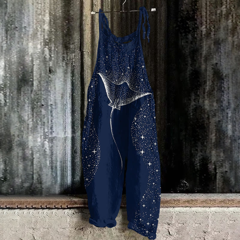 Starry Spotted Eagle Rays Print Casual Jumpsuit
