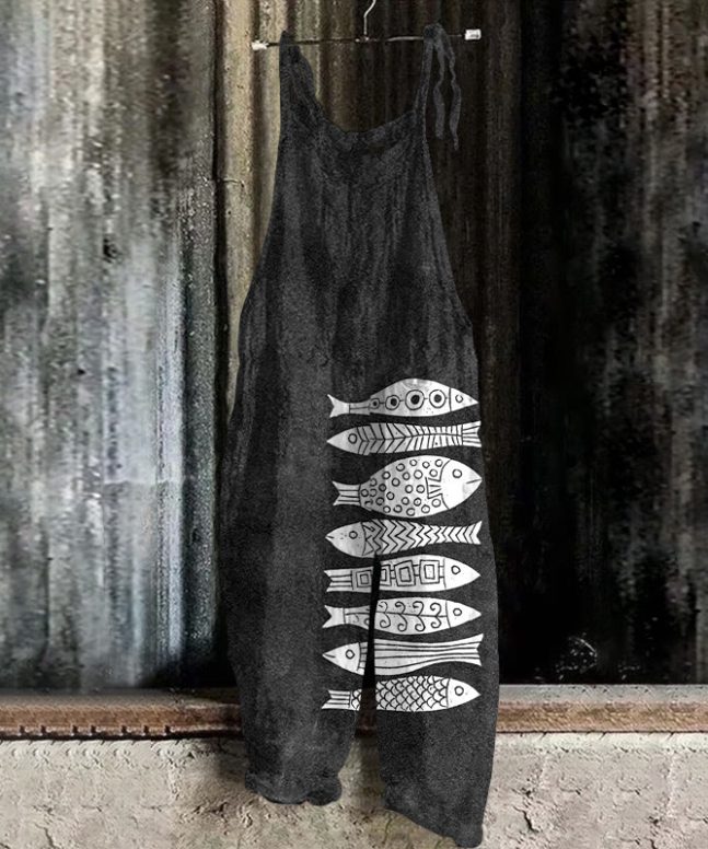 Alternative view of Fish Japanese Lino Art Print Casual Jumpsuit