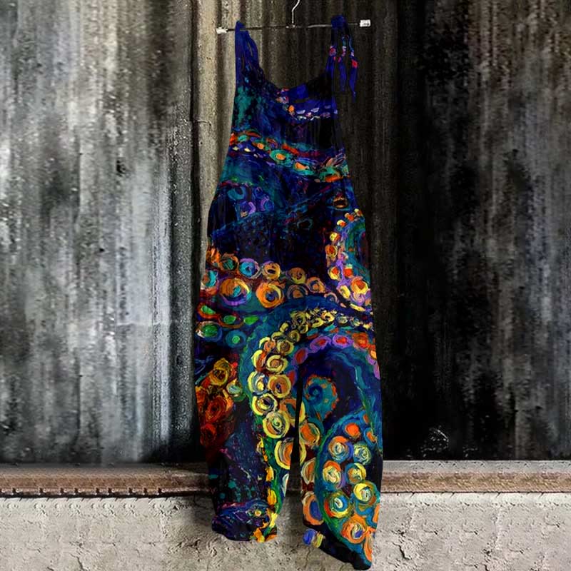 Mysterious Rainbow Octopus Tentacles Art Print Casual Jumpsuit