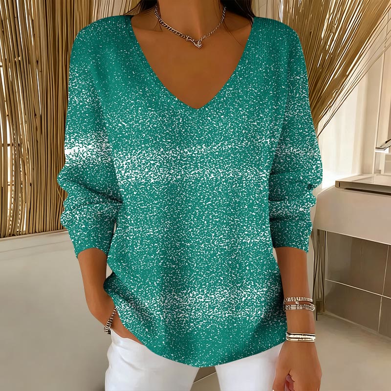 Simple Color Block Pattern V-Neck Long Sleeved Sweater