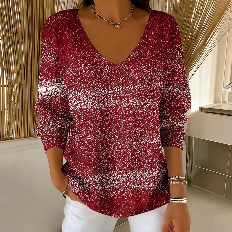 Simple Color Block Pattern V-Neck Long Sleeved Sweater - Image 3