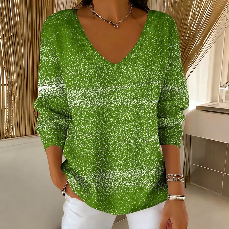 Simple Color Block Pattern V-Neck Long Sleeved Sweater - Image 2