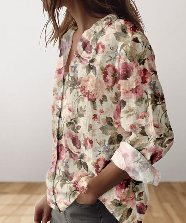 Alternative view of Vintage Pink Rose Blossom Art Print Long Sleeve Shirt
