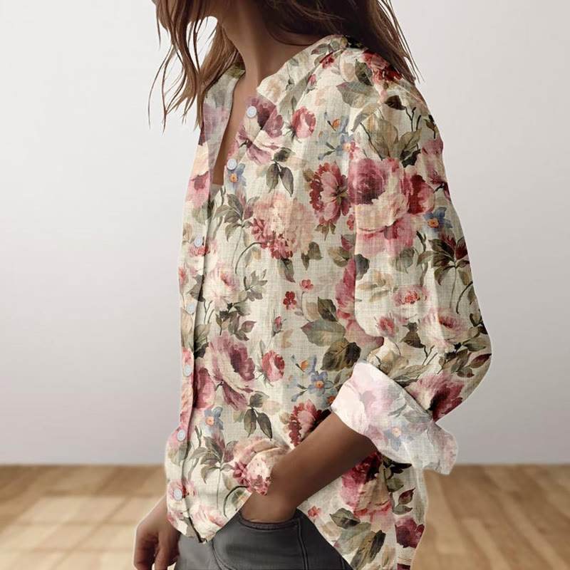 Vintage Pink Rose Blossom Art Print Long Sleeve Shirt - Image 2
