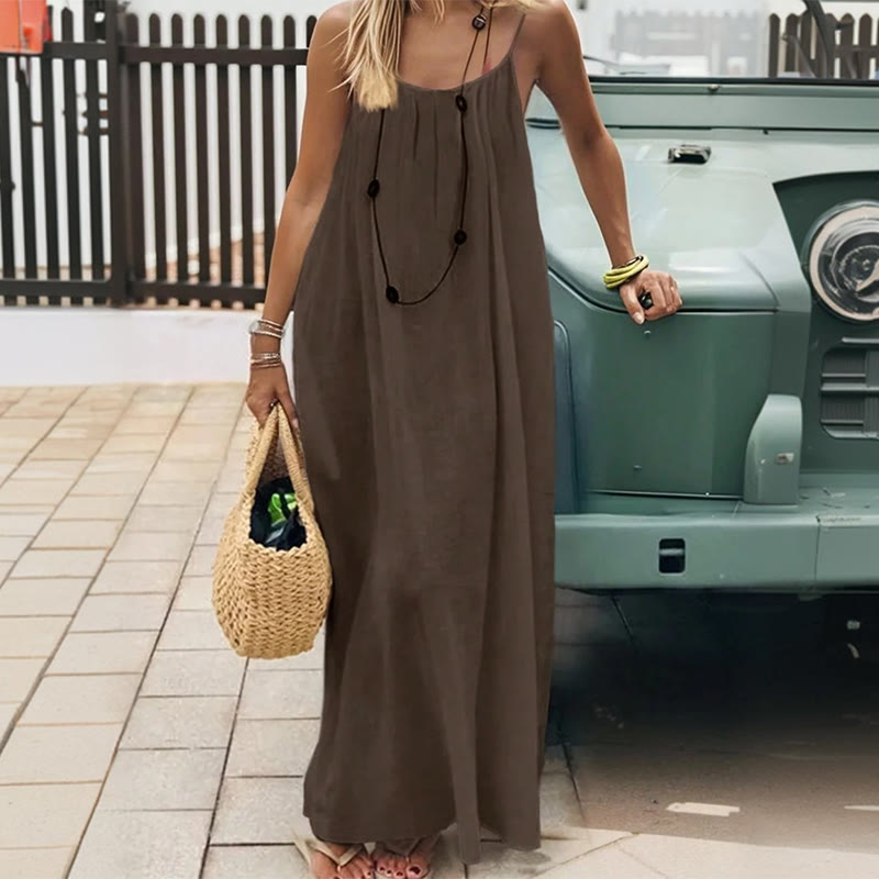 Loose Solid Color Adjustable Tie Strap Vacation Dress