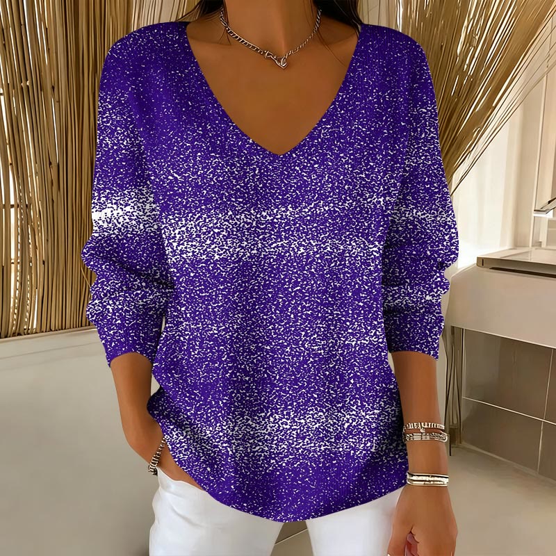 Simple Color Block Pattern V-Neck Long Sleeved Sweater - Image 4