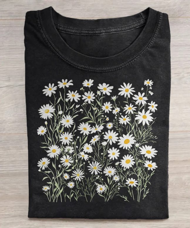 Unisex April Birth Daisy Flower Print Acid Washed T-shirt - Image 4