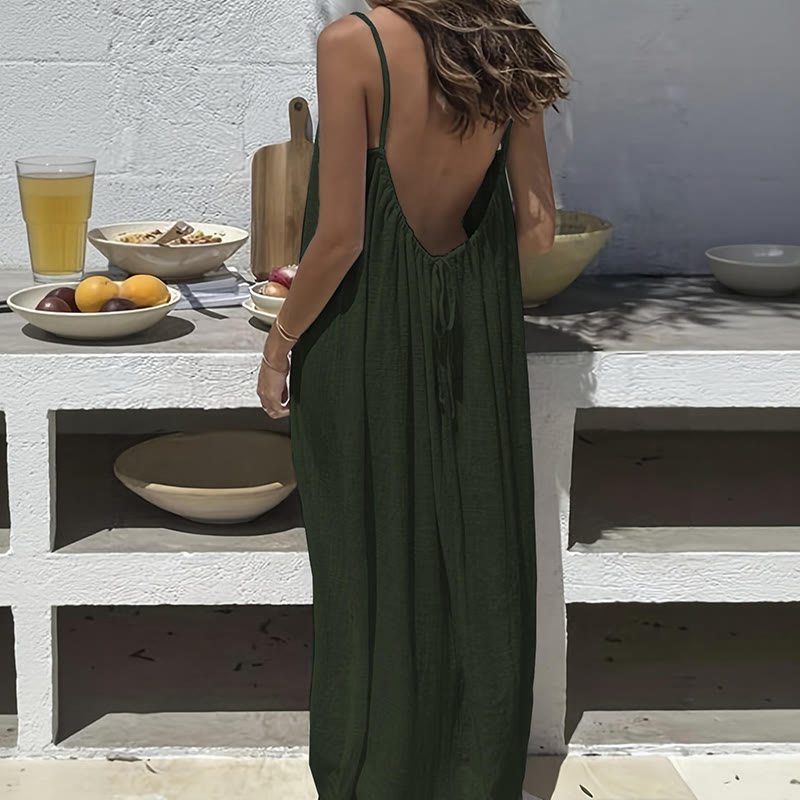 Loose Solid Color Adjustable Tie Strap Vacation Dress - Image 11
