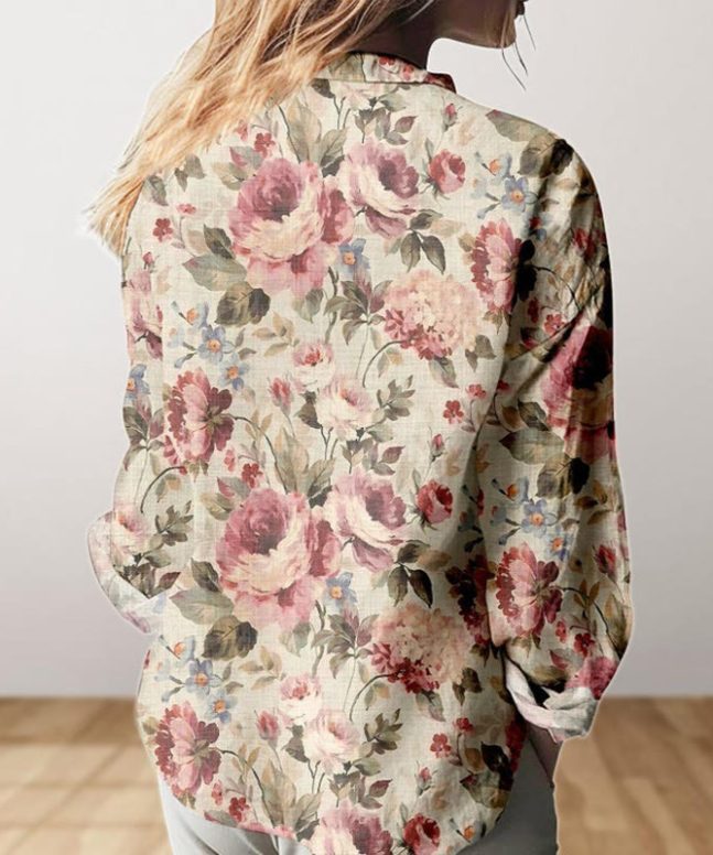 Vintage Pink Rose Blossom Art Print Long Sleeve Shirt - Image 3