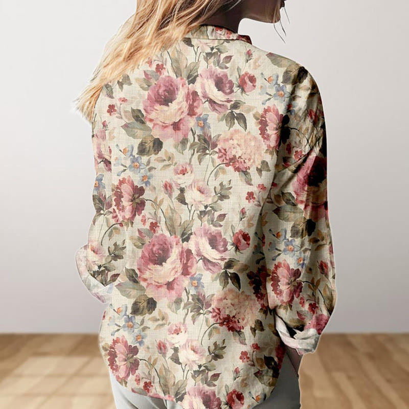 Vintage Pink Rose Blossom Art Print Long Sleeve Shirt - Image 3