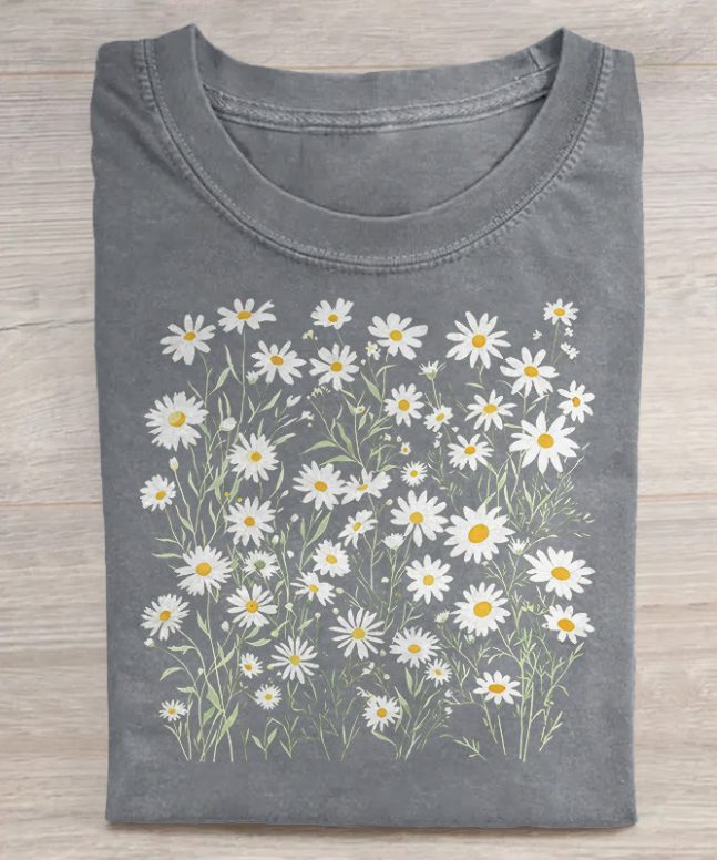 Unisex April Birth Daisy Flower Print Acid Washed T-shirt - Image 3
