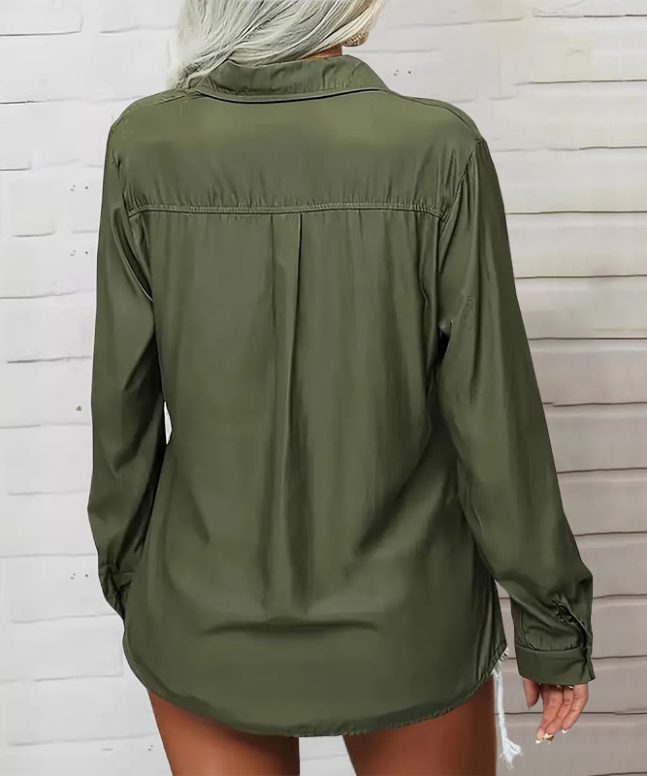 Ladies Lapel Pocket Long Sleeve Shirt - Image 4